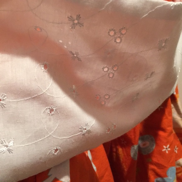 Darling vintage orange floral eyelet lace apron​ - Picture 4 of 8
